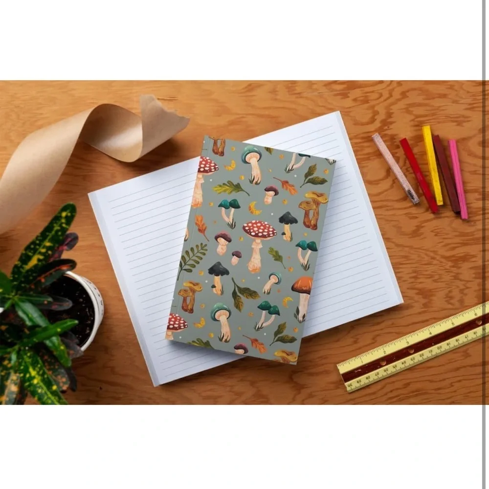 DENIK Mushroom Garden Classic Layflat Notebook, 8.25-inch Length, NWT